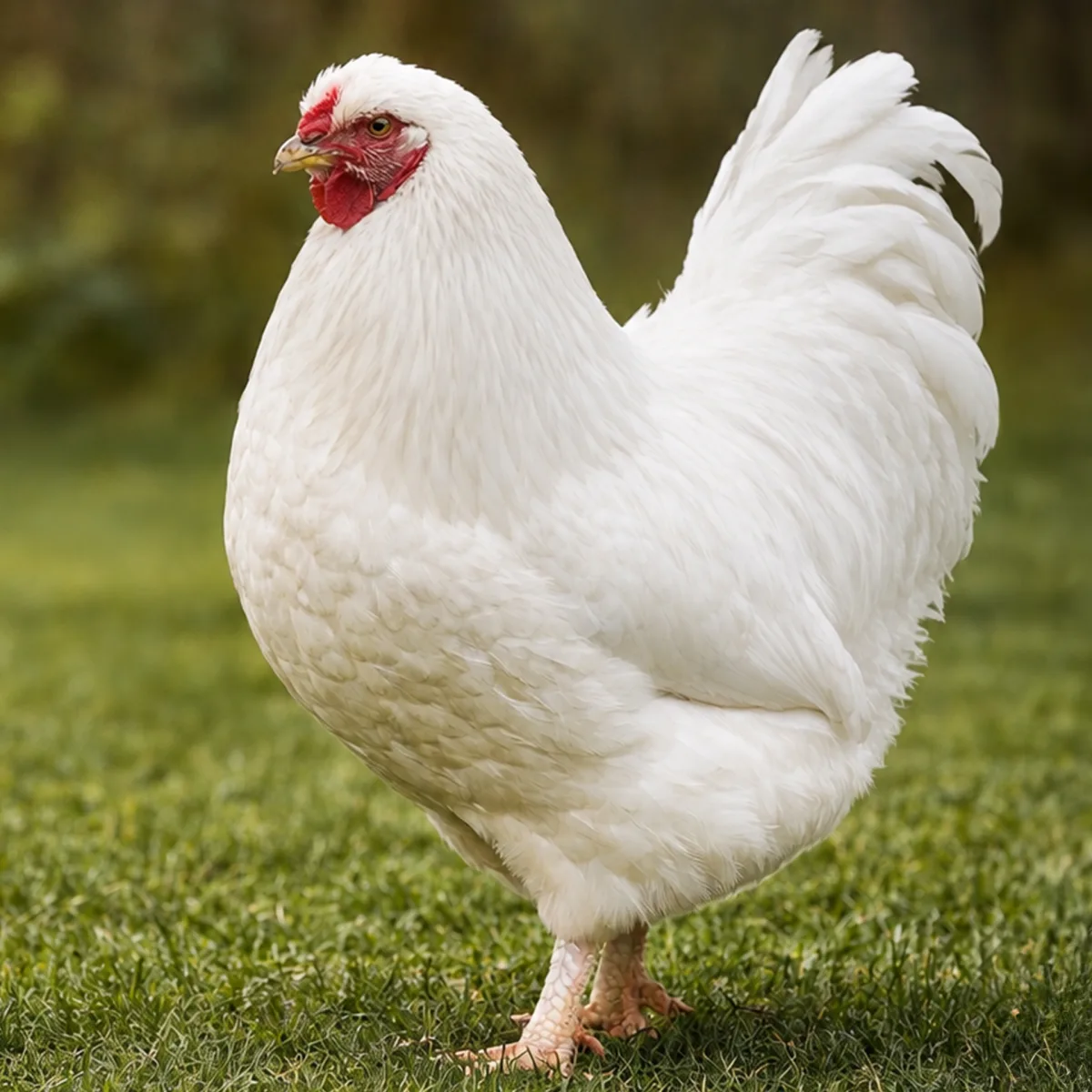 Trigger the white brahma standing on the lawn